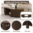 thumbnail image 4 of Oval Coffee Table with Storage, Fluted Modern Coffee Table, Solid Rubber Wood Living Room Table with Open Storage Doors & Shelf,Walnut, 4 of 8