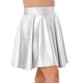 thumbnail image 3 of Haitryli Women Shiny Metallic Skater Flared Skirts Holographic High Waist Pleated Skirts Dancewear Silver A M, 3 of 6