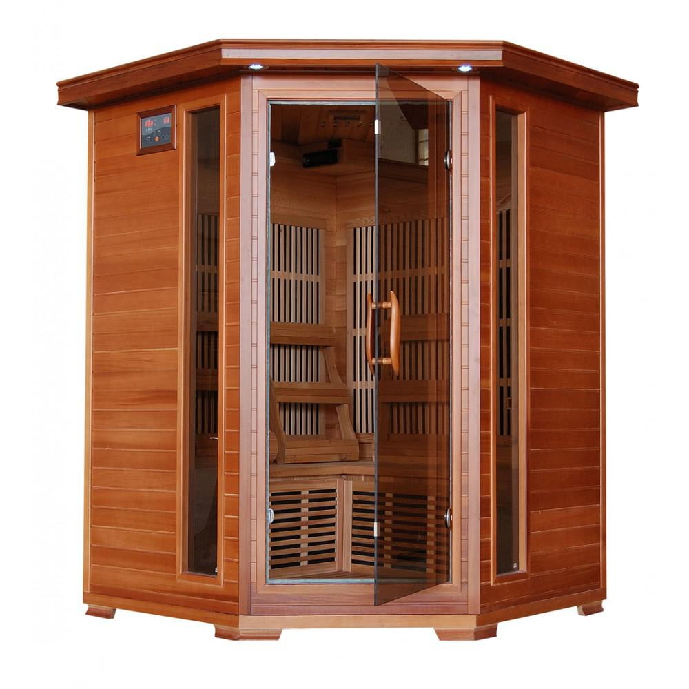 Hudson Bay-Cedar 3 Person FAR Infrared Sauna With Carbon Heaters-Corner Unit by HeatWave