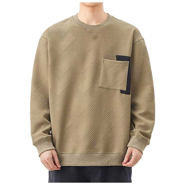 Ediodpoh Chandail en Molleton Homme Patchwork Bicolore Col Rond Ample Design Poche Poitrine Manches Longues Khaki TTTG