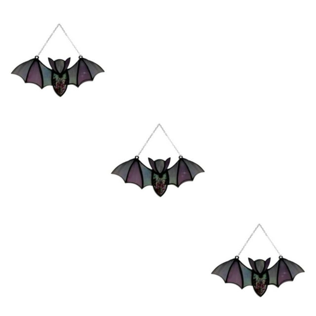 maskred Halloween Bat Decor Hanging - Decoration For Indoor And Outdoor Practical Stained Glass Suncatcher B 3Set