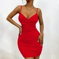 thumbnail image 2 of IROINNID Wedding Guest Dresses for Women Semi Formal Evening Night Casual Homecoming Dress Summer V-neck Open Back Pleated Wrapped Hip Strap Dress Elegant Bodycon Dress,Red, 2 of 6