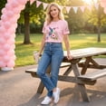 thumbnail image 7 of Graphic Tees for Women Breast Cancer Awareness Pattern Print T Shirts Short Sleeves Crew Neck Casual Tops, 7 of 7