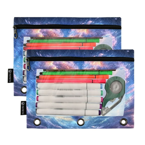 2 Pack Pencil Pouch for 3 Ring Binder Smooth Zipper Folders with Pockets Clear Window Pencil Case Heart Cloud in Sky