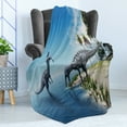 thumbnail image 4 of Jurassic Soft Flannel Fleece Throw Blanket, Large Fish is Caught by a Suchomimus Dinosaur Flying Pterosaur Dinosaur, Cozy Plush for Indoor and Outdoor Use, 50" x 60", Blue Green Grey, by Ambesonne, 4 of 5