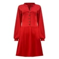 thumbnail image 4 of Pompotops Robe Décontractée Mode Automne à Manches Longues Boutons Col en V Couleur Unie pour Femmes, 4 of 4