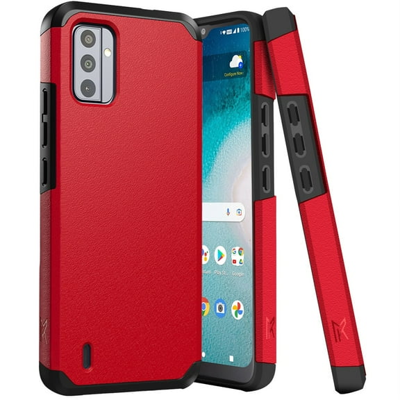 For Nokia C210 Shockproof Hybrid Cover Phone Case   Tempered Glass - MK Red