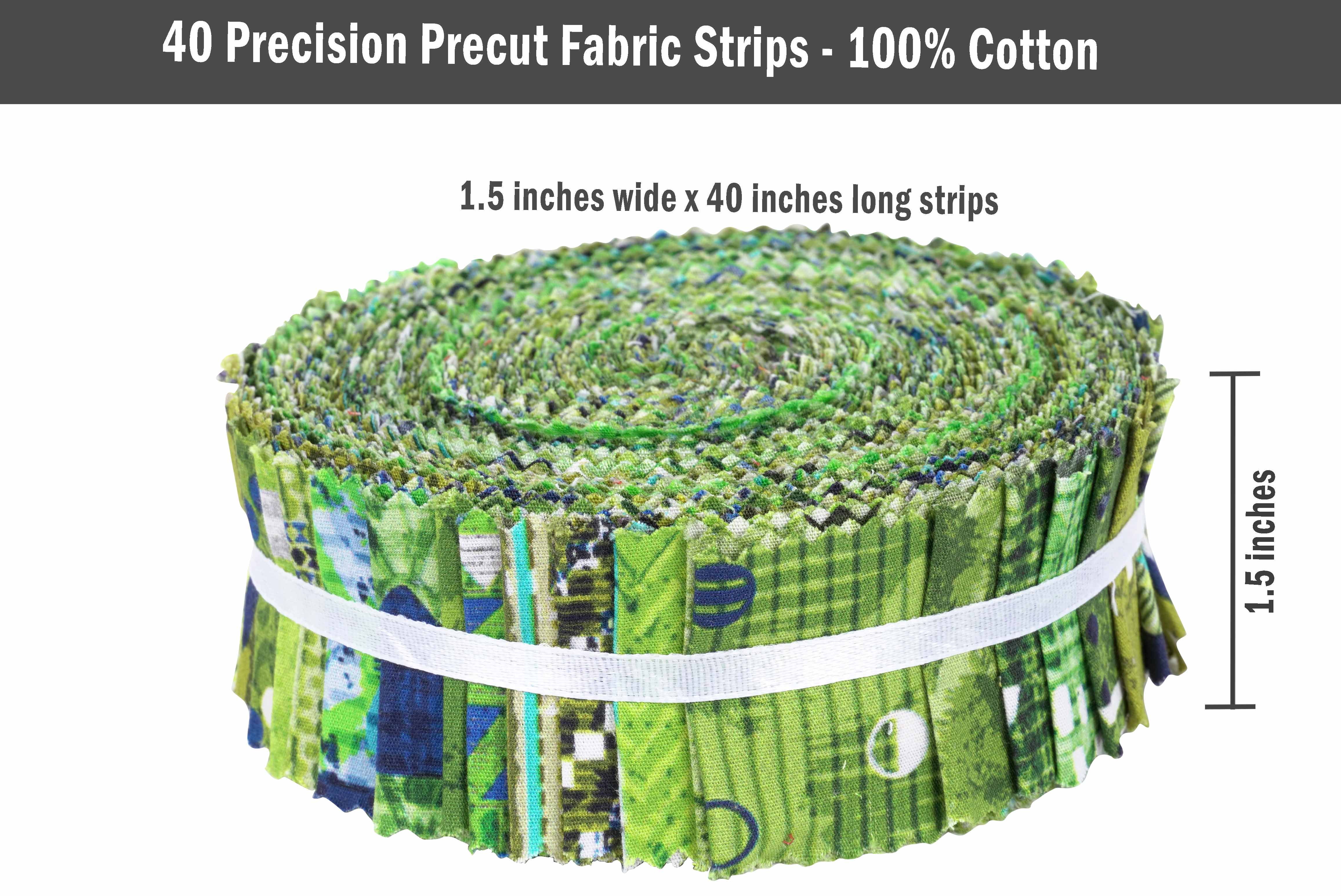 Soimoi 40Pcs Geometric & Texture Print Precut Fabrics Strips Roll Up 1.5x42inches Cotton Jelly Rolls For Quilting - Green