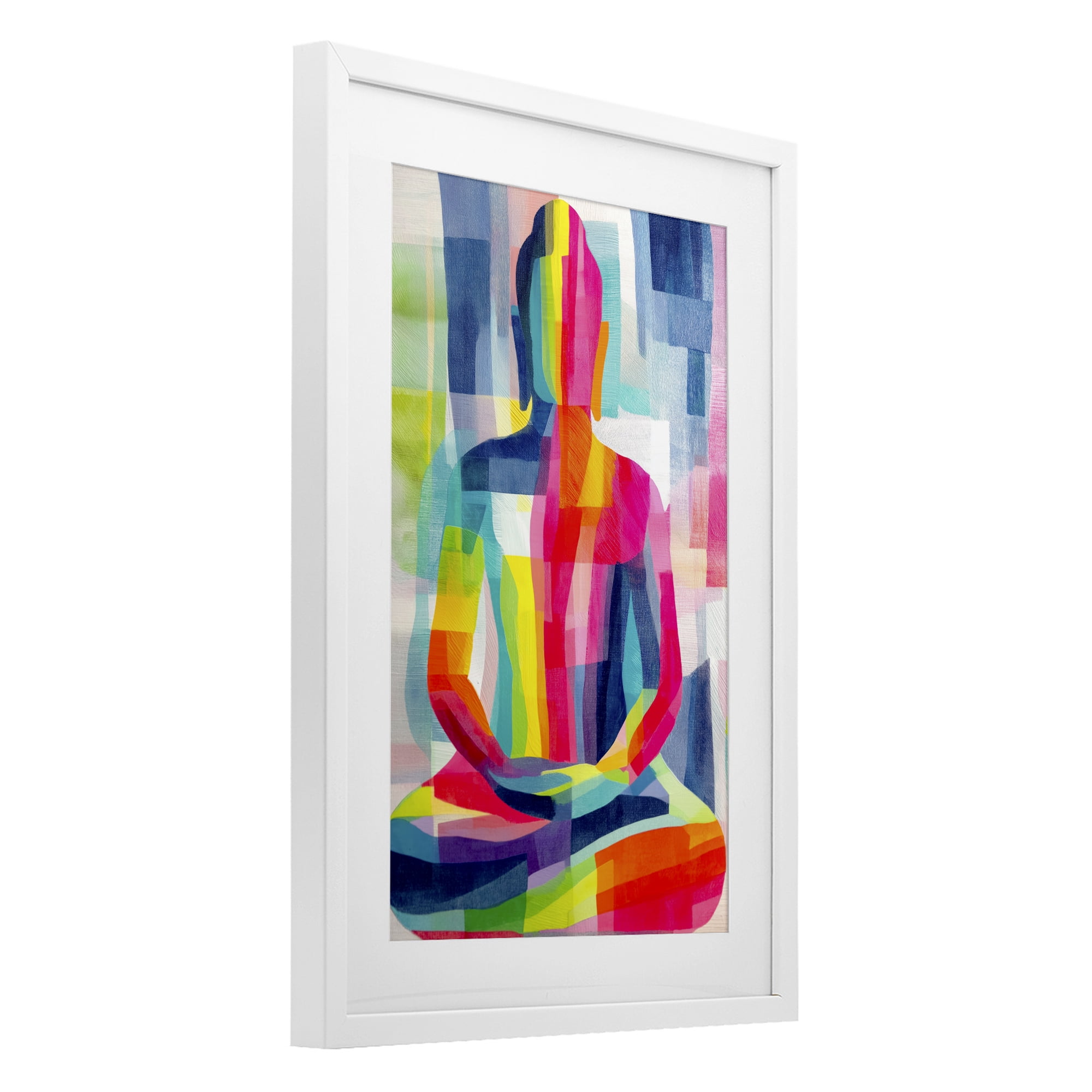 Stupell Industries Geometric Buddha In Spectrum White Framed Print Under Glass, design by Chromatic Storm Studio