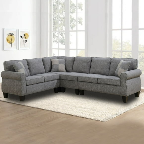 Cosmic Homes Sectional Sofa Grey with Comfort and Style, Accent Pillows Included, Moveable Armless Chair