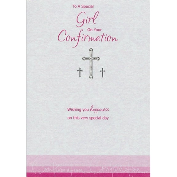 Designer Greetings Three Silver Foil Crosses on Shimmering Paper Confirmation Card for Girl
