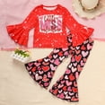 thumbnail image 4 of ZEHJUHAN Toddler's Girls 2-Piece Set Red Heart Print Flare Long Sleeve Round Neck Hoodie&Flare Pants Outfit Red，18-24M, 4 of 10
