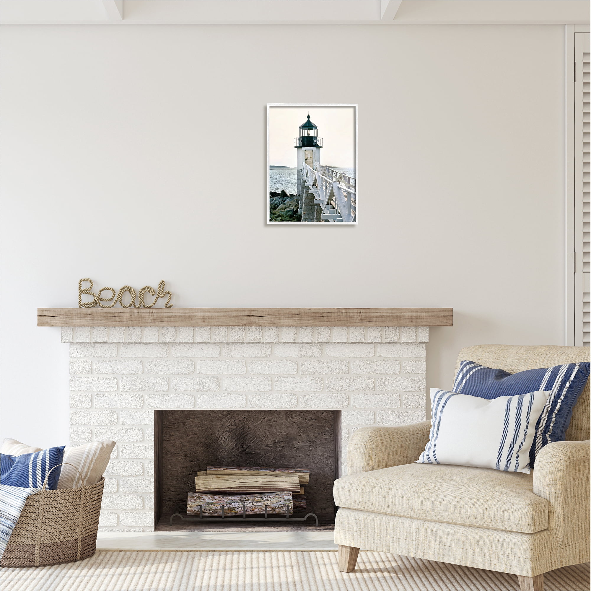 Stupell Industries White Lighthouse Photography Travel & Places Photography White Framed Art Print Wall Art, 16 x 20
