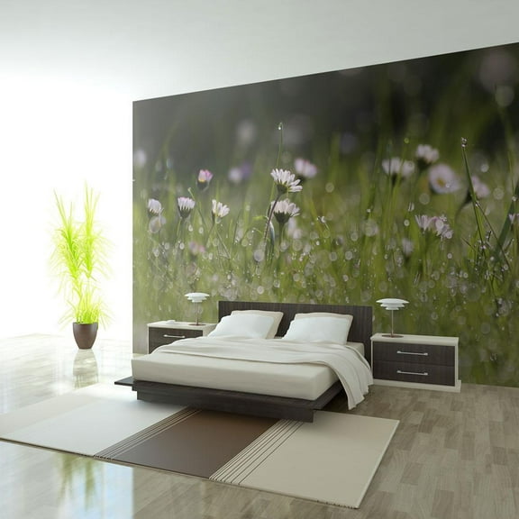Tiptophomedecor Floral Wallpaper Wall Mural - Daisies With Morning Dew