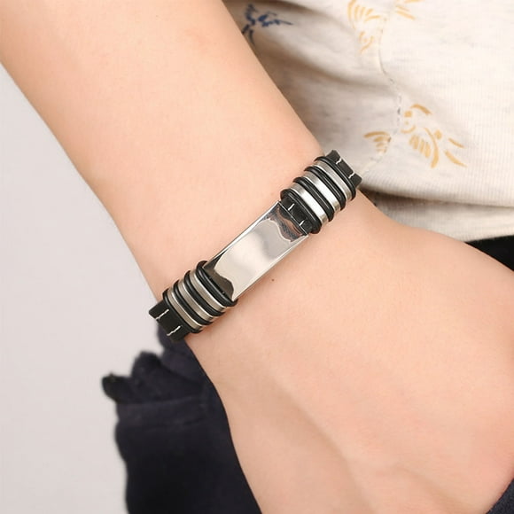 Visland Fashion Titanium Steel Wristband Silicone Bracelet Cool Bangle Men Jewelry Gift