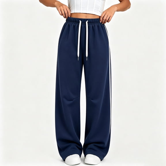 Ruohan Women's Wide Leg Sweatpants, High Waist Drawstring Track Pants with Pockets, Side Stripe