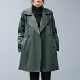 thumbnail image 2 of XFLWAM Women's Trench Coat Notch Lapel Long Sleeve Windbreaker Double Breasted Waist Belted Overcoat Outerwear Green M, 2 of 8