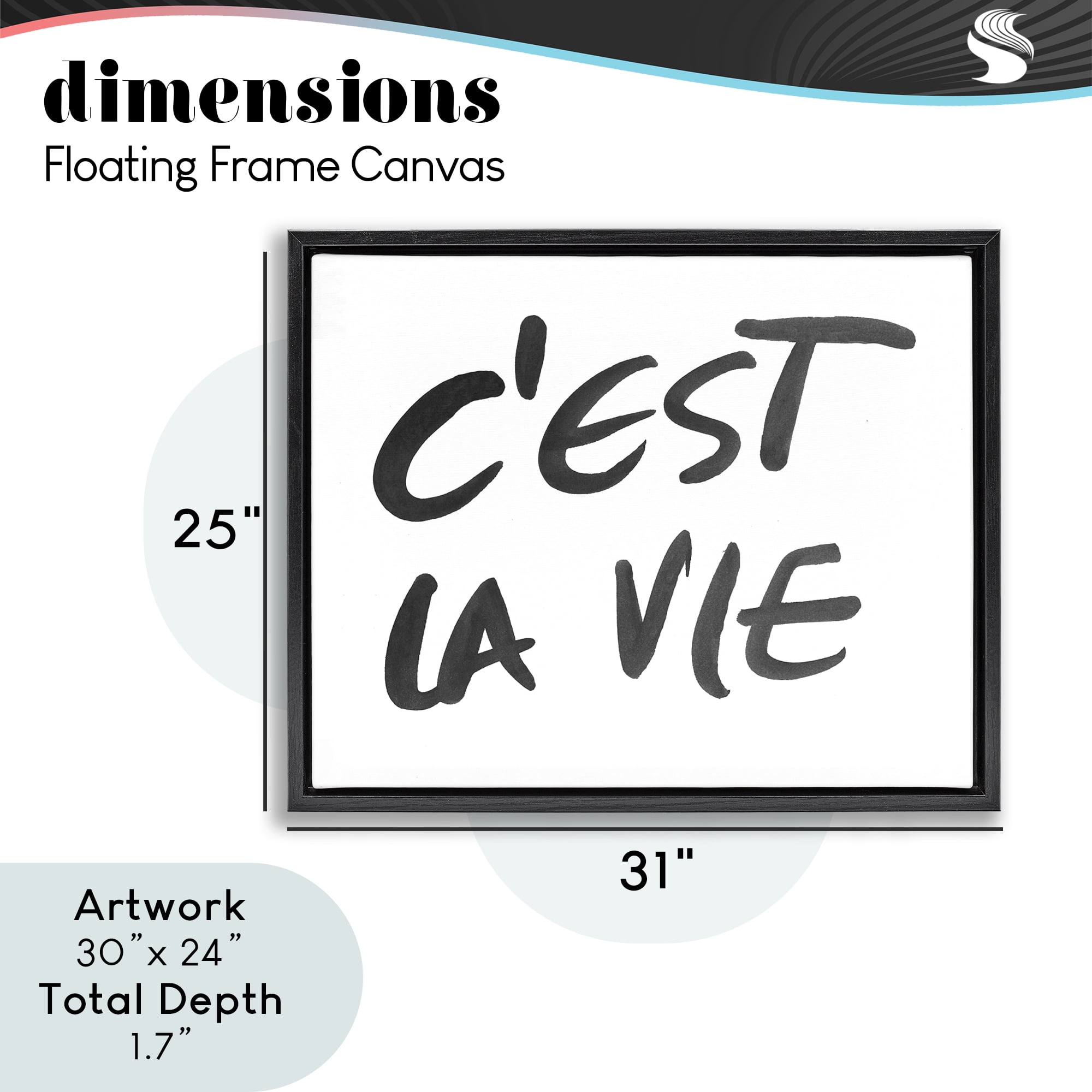Stupell Industries C'est La Vie Minimal Text Black Framed Floater Canvas Wall Art, design by SD Graphics Studio