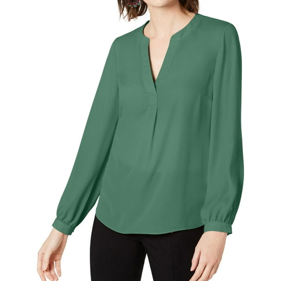 I.N.C Womens Split Neck Pullover Blouse, Green, Medium