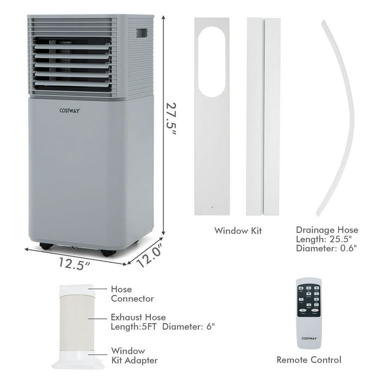 Costway 5000 BTU 8000 BTU ASHRAE Portable Air Conditioner 3-in-1 Air Cooler  w/Dehumidifier & Fan Mode Grey