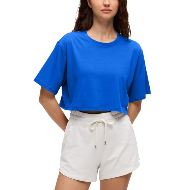 Remera CRZ YOGA Crop Top de Algodón Pima Manga Corta Azul M