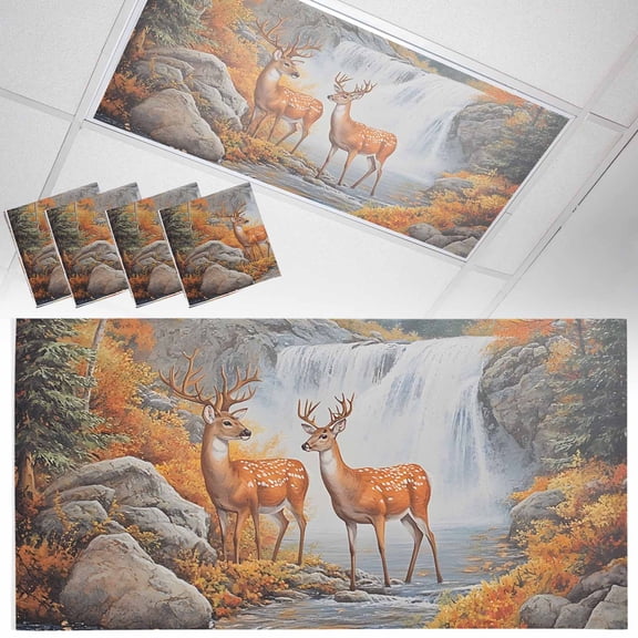 4 Pack Deer Fluorescent Light Covers for Ceiling Lights Forest Wildlife Rustic Magnetic Ceiling Light Covers Overhead Light Filters for Office Classroom Home