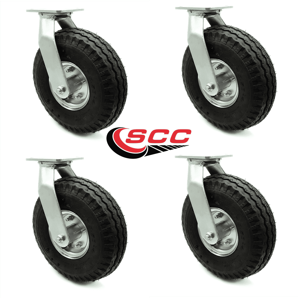 10 Inch Black Pneumatic Wheel Swivel Caster Set Service Caster Brand