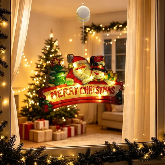 1-Pieces Christmas Window Decorations - LED Battery Operated Christmas Lights, Light up Christmas Decorations with Suction Cup for Holiday Decor, E