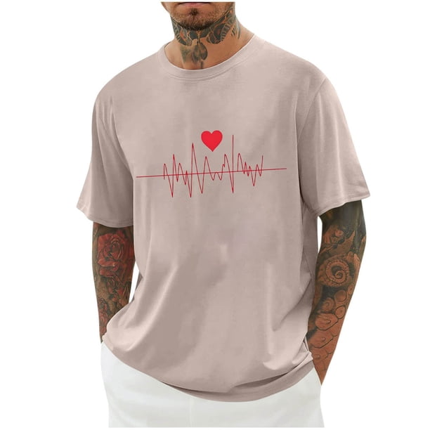 Camisas de Manga Larga para Hombres Imprimir Casual Cuello Redondo Blusa de Manga Corta, Camisas de Lino para Hombres
