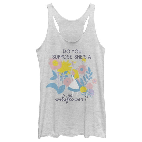 Women's Alice in Wonderland Do You Suppose She's a Wildflower? Racerback Tank Top White Heather 2X Large