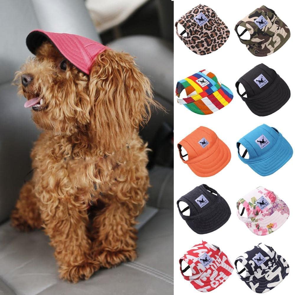 S-Black Pet Baseball Hat Ouoor Cat Dog Sports Adjustable Stripe Pet Summer Travel Hat Fashionable Pet Sunbonnet with Ear Holes 