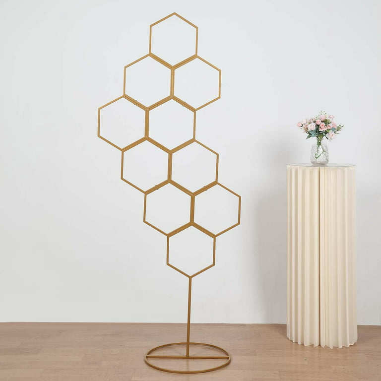 4ft Gold Balloon Column With Hoop Flower Pillar Stand, Metal Arch Table  Centerpiece Height Adjustable 