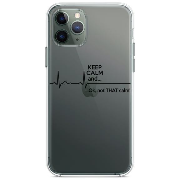 DistinctInk Clear Shockproof Hybrid Case for iPhone 13 (6.1" Screen) - TPU Bumper Acrylic Back Tempered Glass Screen Protector - Keep Calm and…. Flatline