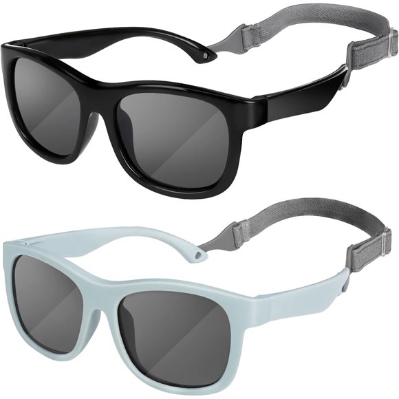 GHSDFBB 2PCS Toddler Sunglasses with Strap TPEE Polarized Baby Sunglasses Flexible Retro Square UV-400 Protection for Baby Kids Boys Girls Age 0-3