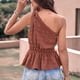 thumbnail image 4 of Blusa de un hombro Top sin mangas Dobladillo con volantes Cintura fruncida elástica Blusa jacquard Camisa Color caramelo S, 4 of 7