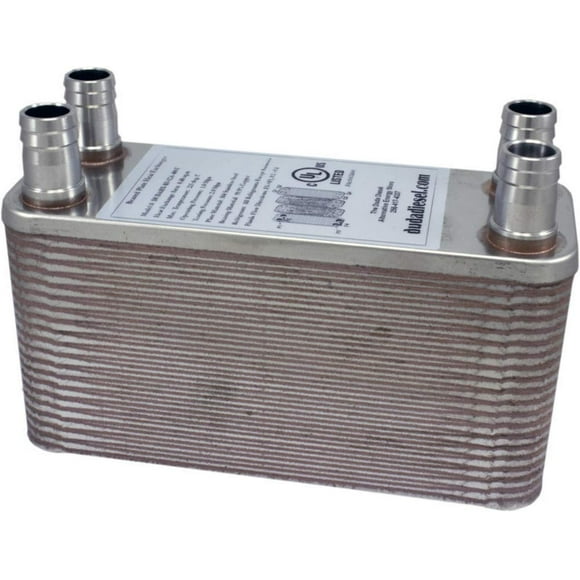 Duda Energy HX1240:HB34 B3-12A 40 Plate Stainless Steel Heat Exchanger with 3/4" Hose Barb Ports Copper Brazed, 3.8" Height, 2.9" Width, 7.5" Length