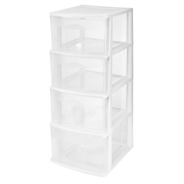Italhome Cajonera De Plástico, Cajonera Desarmable Organizador Multiusos De Color Blanco Con 4 Cajones Transparentes Fox