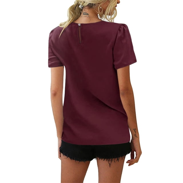 Camiseta holgada de manga corta Sonducket para mujer Vino rojo S