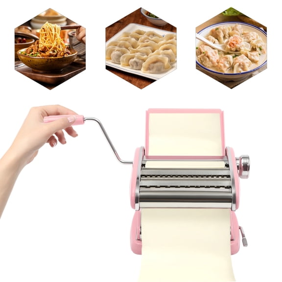 ToppiJoy Manual Pasta Maker Machine with 6 Adjustable Thickness Settings (Pink)