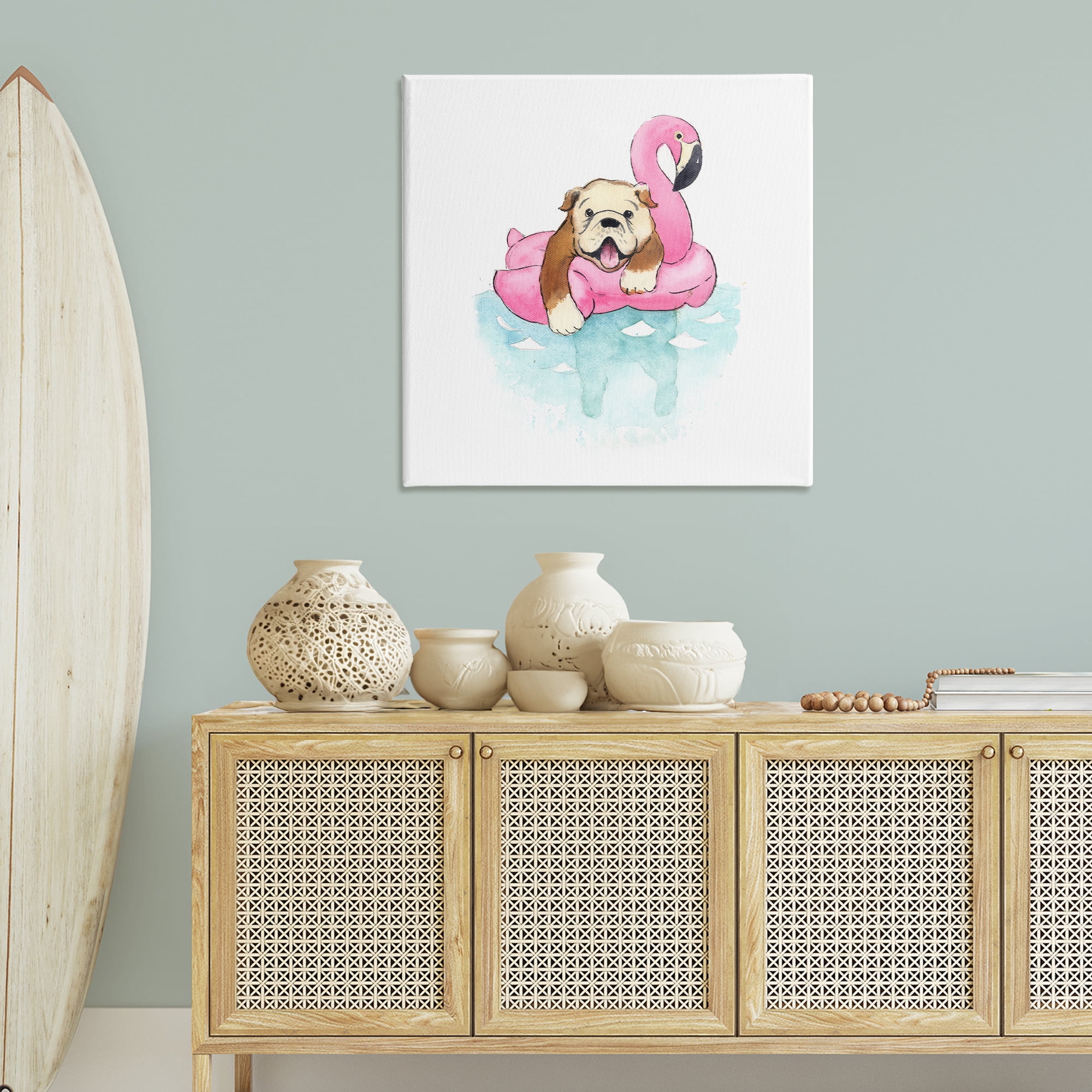 Stupell Industries Bulldog in Pool Float Animals Painting Wrapped Canvas Art Print Wall Art, 36 x 36