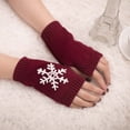 thumbnail image 2 of Casual Snowflake Print Knitted Fingerless Mittens For Winter Warmth And Fashion Comfort, 2 of 3