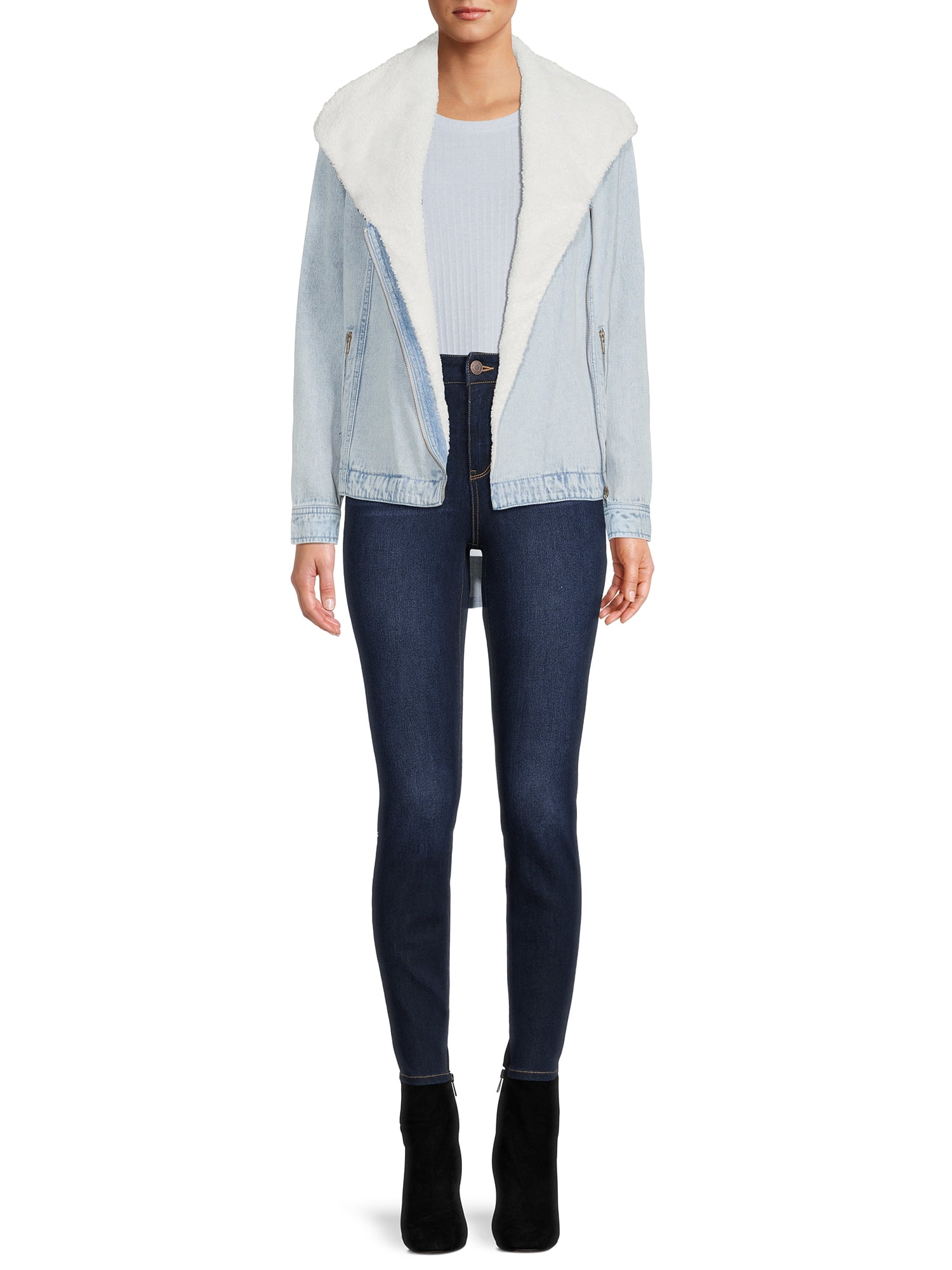 Time and Tru Women's Denim Faux Sherpa Jacket