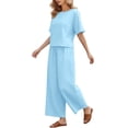 thumbnail image 6 of NMMUED Lounge Sets for Women 2 Piece Matching Travel Outfits 2026 Loose Short Sleeve Top Wide Leg Pants Pockets Matching Sets Women Clothing Light Blue XXL, 6 of 6