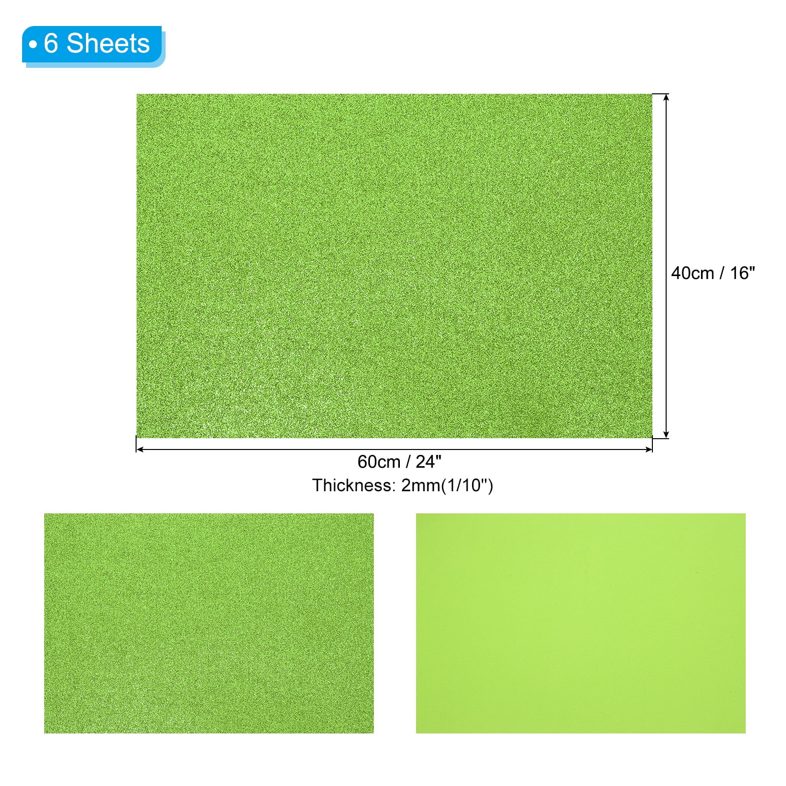 Uxcell 2mm(1/10") Thick Non Adhesive Glitter Foam Sheet 16x24inch(40x60cm) Light Green, EVA Shiny Foam Board for Craft, 6 Pcs