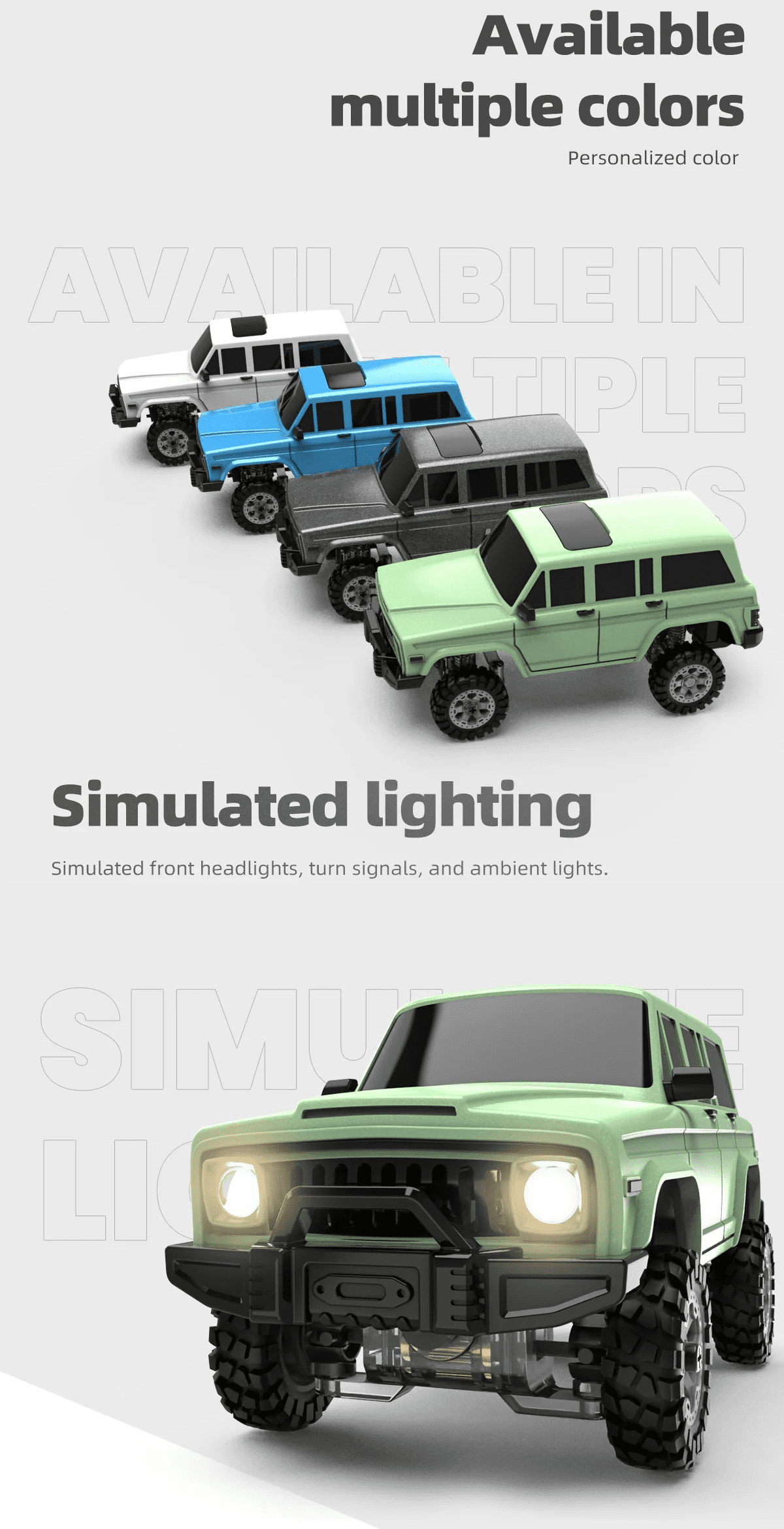 1/64 Scale 2.4G Full Proportional RC Mini Climbing Car 4WD Electric Off Road Remote Control Vehicle With Metal Drive Shaft Linked Lights For Adults Hobbyists- RTR/ FPV Goggles +Camera