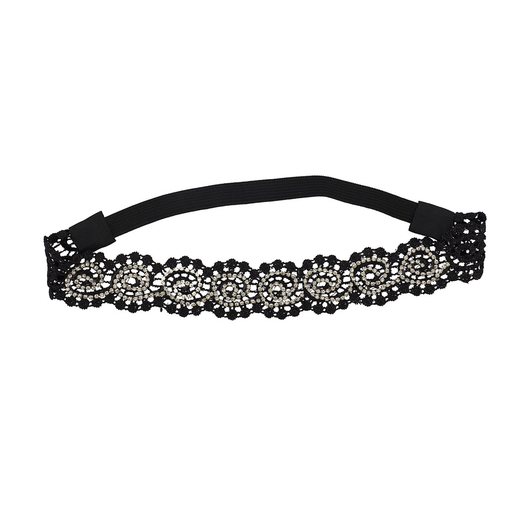 Lux Accessories Black Lace n Rhinestone Glitz Special Occasion Stretch