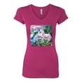 thumbnail image 2 of Wild Bobby, Unicorn Fanstasy Island Castle Animal Lover Female Junior Fit V-Neck Tee, Raspberry, X-Large, 2 of 3