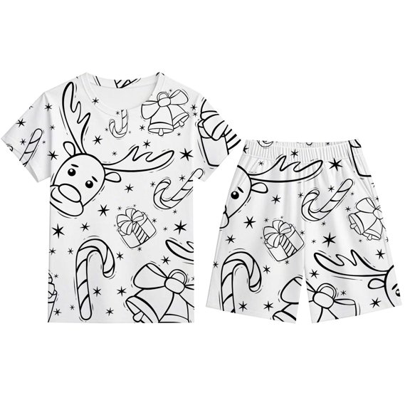 Bainana Unisex Kids Christmas Diy Pajamas Cartoon Print Short Sleeve T-Shirt Shorts Housewear Boys And Girls Stylish Fit Outfit Set, Size 3-4 Years