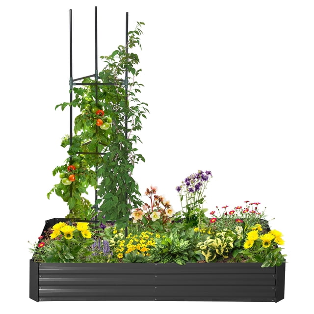 Outsunny Bac de Jardin Surélevé avec 2 Cages à Tomates à Treillis, Noir