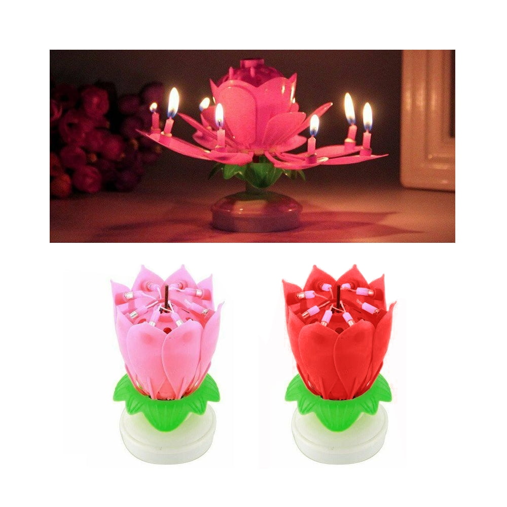 Birthday Party Musical Tune Rotating Lotus Candle Kids Adult 